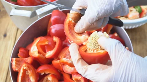 Cutting red pepper Stock Footage 94560899