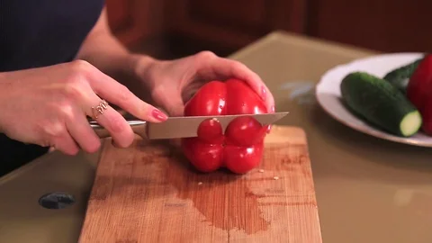 Cutting red pepper Stock Footage 100989117