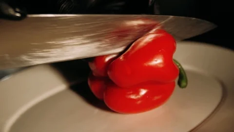 Cutting red pepper Stock Footage 125458654