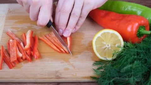 Cutting red pepper Video stock 232854394