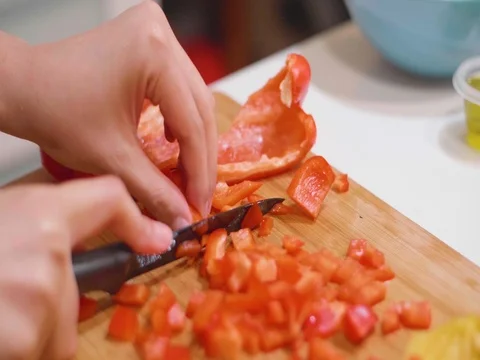 Cutting red pepper in slow motion Stock Footage 80562283