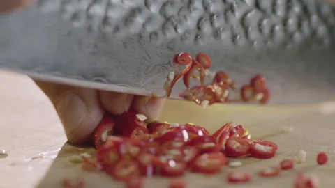 Cutting red pepper slow motion 02 Stock Footage 151274316