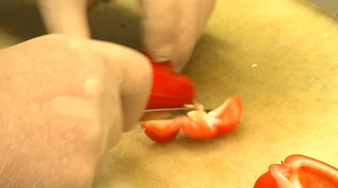 Cutting red peppers Stock Footage 35608853