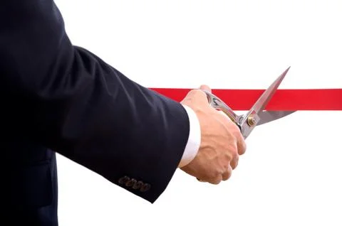 Cutting red ribbon Stock Photos