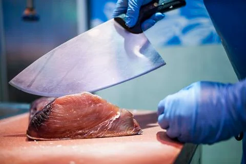 Cutting red tuna Stock Photos