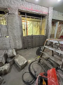 Cutting of reinforced concrete structure using professional construction eq.. Stock Photos