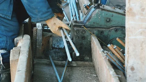 Cutting reinforcement at a construction site. Stock Footage 126835843