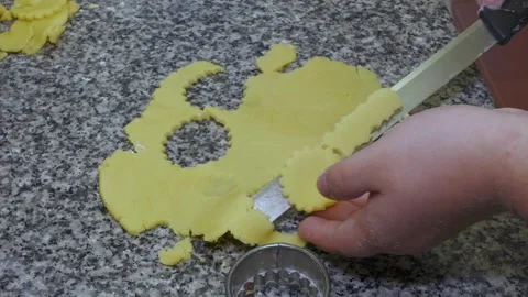 Cutting Round Pastry Shapes From Fresh Dough Video stock 344884710