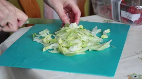 Cutting Salad, preparing meal Video stock 147176293
