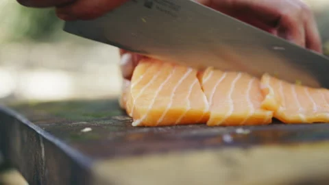 Cutting salmon Stock Footage 274683131