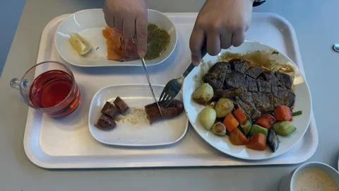 Cutting sausage with knife and fork in hand, Chinese and Western cuisine 스톡 동영상 300314620