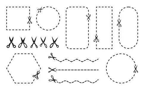 Cutting scissor template set Dotted coupon vector Stock Illustration