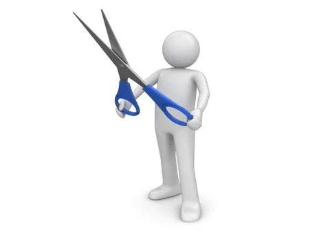 Cutting with scissors (3d isolated on white background characters series) Stock Illustration