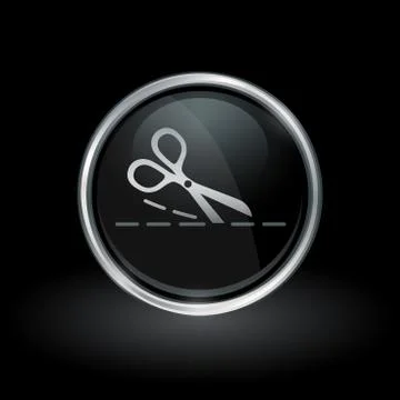 Cutting scissors icon inside round silver and black emblem Stock Illustration