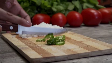 Cutting serrano pepper close up  Stock Footage 121169412