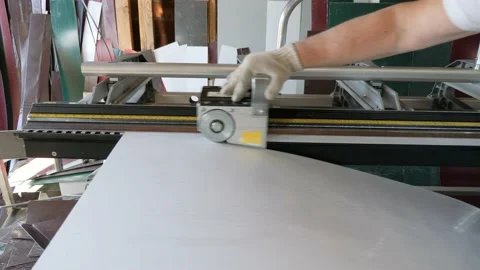 Cutting a sheet of metal. Construction of a private house. Stock Footage 237955438