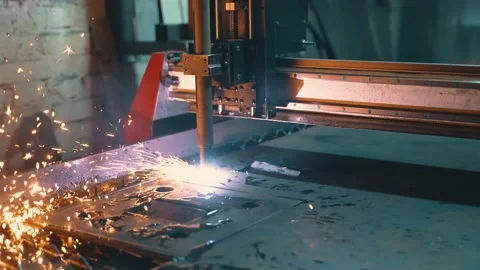 Cutting sheet metal in a workshop with modern tools. Video stock 223420429