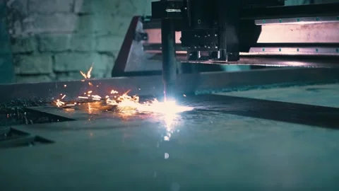 Cutting sheet metal in a workshop with modern tools. Stock Footage 228825709