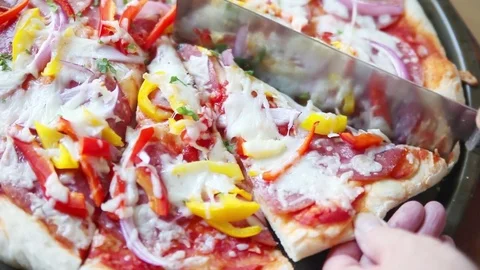 Cutting slice of pizza Stock Footage 75423283