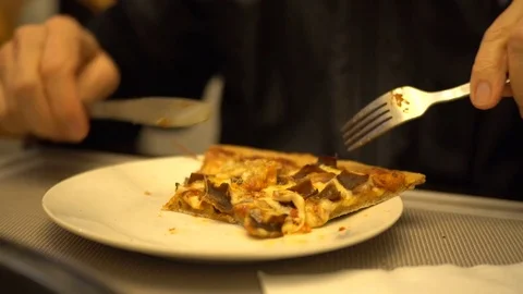 Cutting slice of pizza Stock Footage 76314736