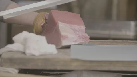 Cutting Slices From A Large Tuna Fish At The Tsukiji Fish Market In Japan1 Video stock 101314890