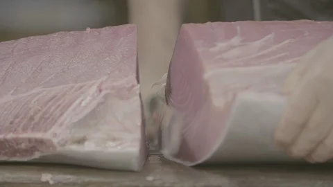Cutting Slices From A Large Tuna Fish At The Tsukiji Fish Market In Japan9 Stock Footage 101319461