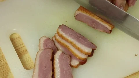 Cutting smoked duck Stock Footage 78142601