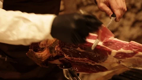 Cutting spanish ham Stock Footage 88352890