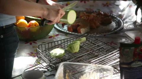 Cutting squash for the picnic Stock-Footage 51449288