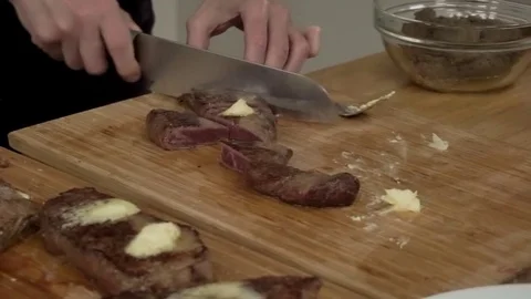 Cutting steak Stock Footage 79507626