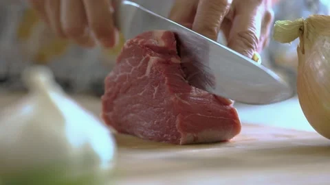 Cutting a Steak with Knife Stock Footage 169535205