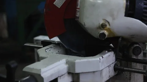 Cutting steel elements with an automatic machine saw, technological work Stock Footage 128590039