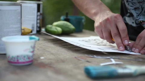 Cutting the stencil Stock Footage 63825684