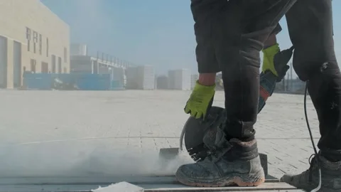 Cutting stone at a construction site Stock Footage 279816856