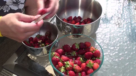 Cutting strawberries Stock Footage 5503034