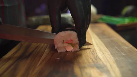 Cutting sushi with camera movement Stock Footage 280367461