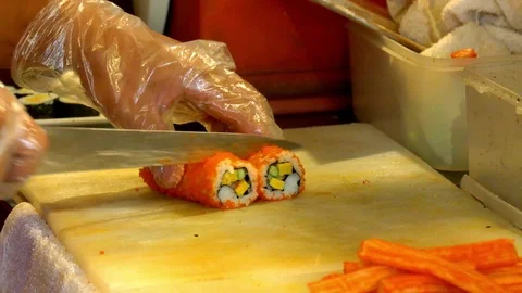 Cutting Sushi Stock Footage 113427283