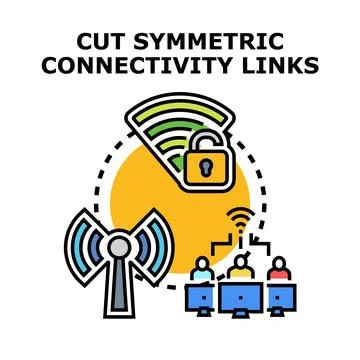 Cutting symmetric connectivity links, network disruption concept Stock Illustration