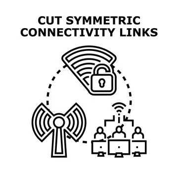 Cutting symmetric connectivity links, network disruption concept Stock Illustration