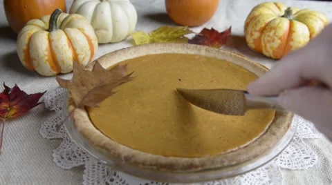 Cutting Thanksgiving Pumpkin Pie Stock Footage 43121825