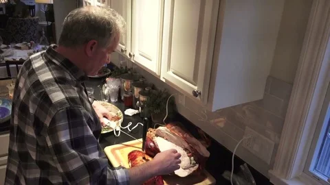 Cutting the Thanksgiving Turkey Stock Footage 70065571