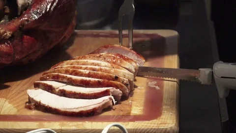 Cutting the Thanksgiving Turkey  Stock Footage 70065775