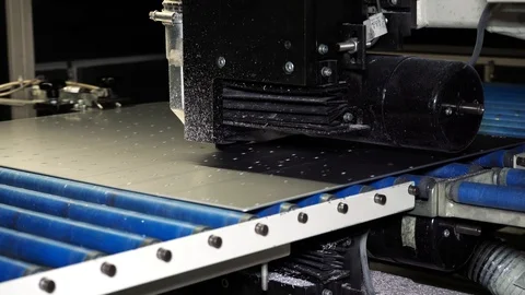 Cutting thin metal sheet with automatic blade Stock Footage 85580001