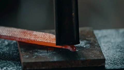 Cutting through hot metal in the workshop Stock Footage 275449834