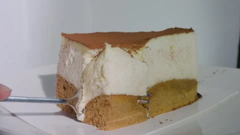 Cutting Through A Slice Of Tiramisu Video stock 310035578