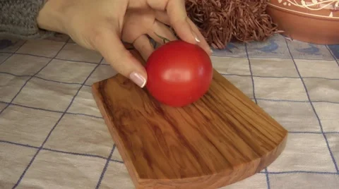Cutting of a tomato Stock Footage 52196371