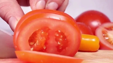 Cutting Tomato Stock Footage 85012616