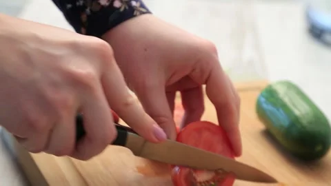 CUTTING TOMATOES Stock Footage 155411690