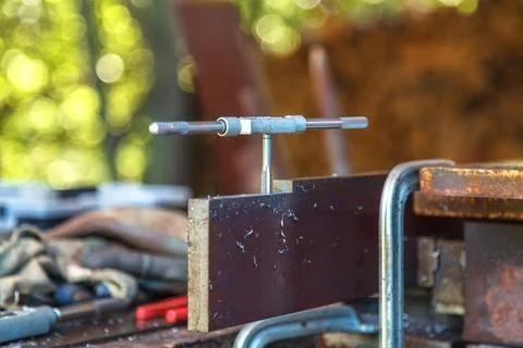 Cutting tool. Threading in the hole 스톡 사진