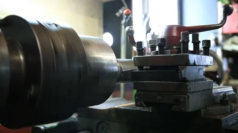 Cutting tool on vintage turning machine Stock Footage 68420219